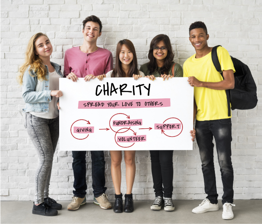 Charity sign held by young people